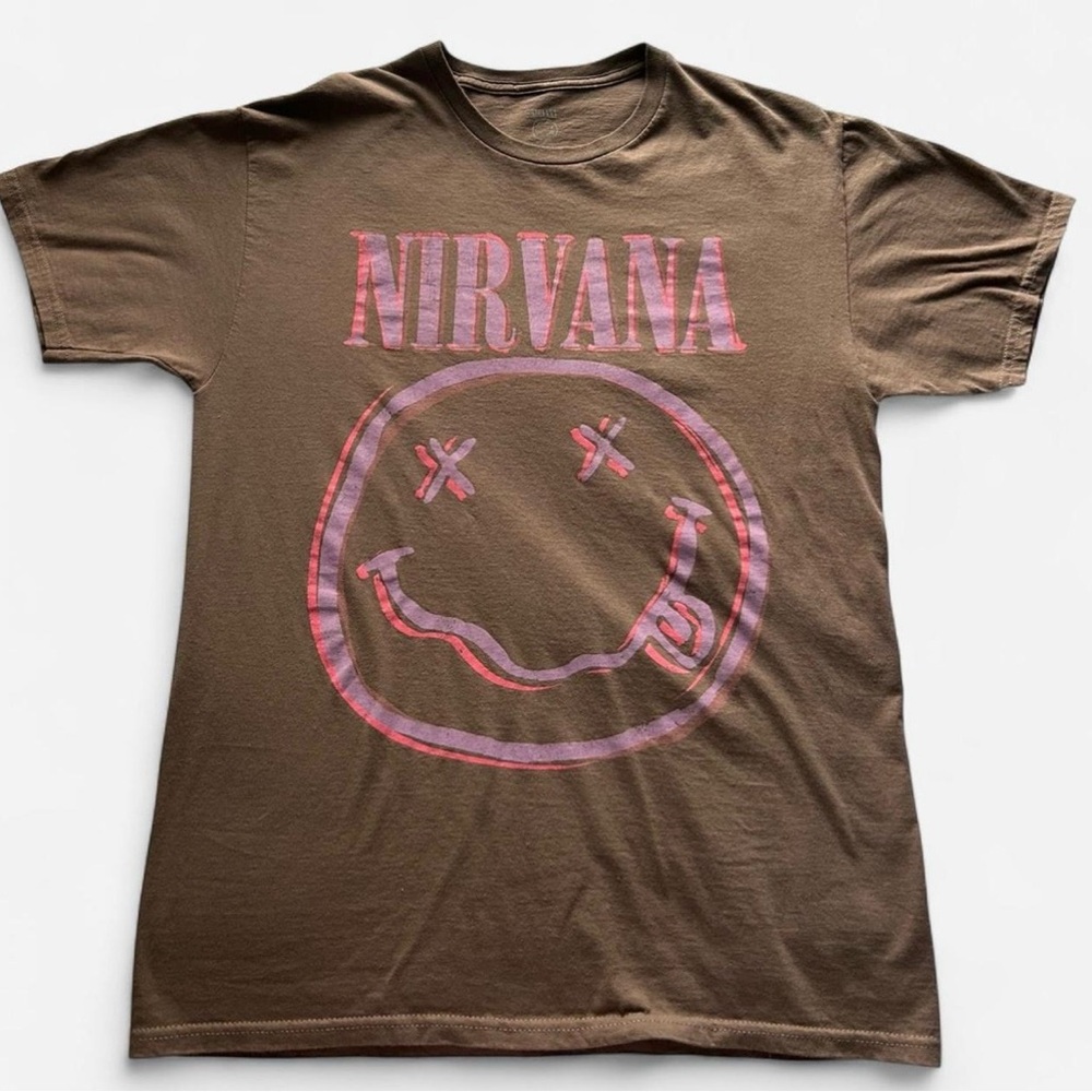 NIRVANA Brown Tee with Pink Logo